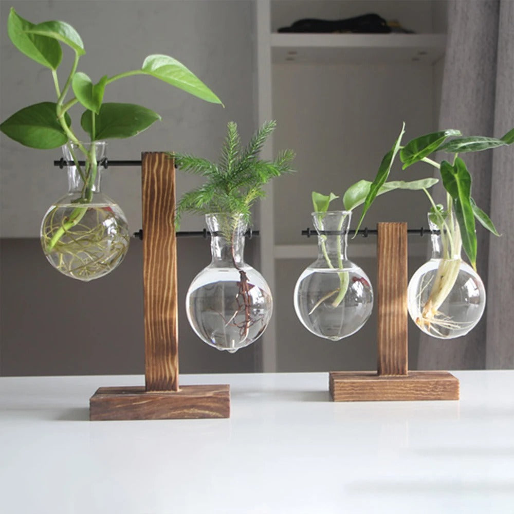 FloraGlow™ Glasvas med Träställning