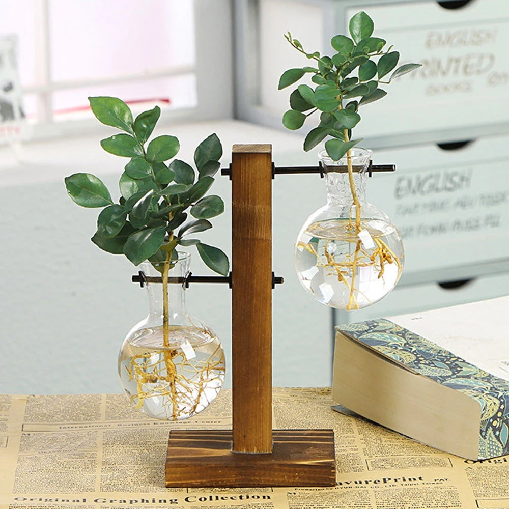 FloraGlow™ Glasvas med Träställning
