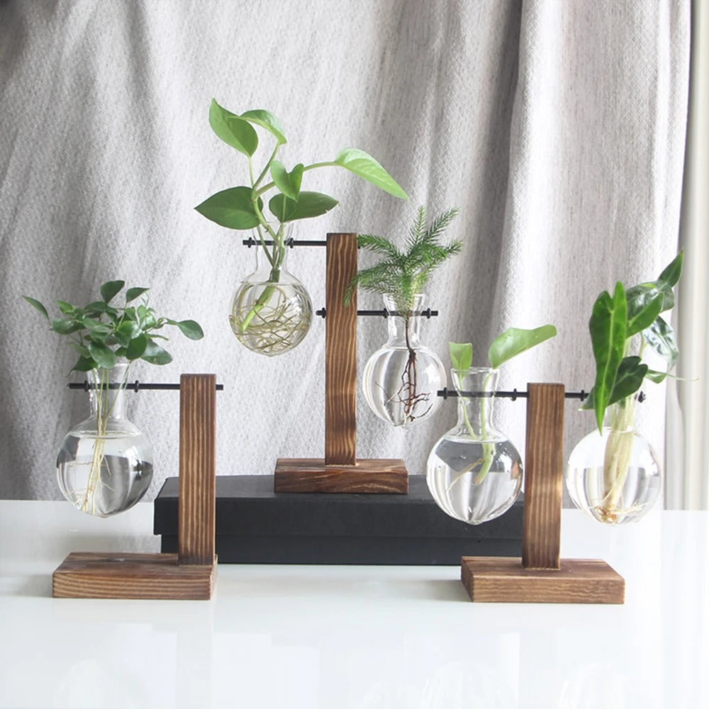 FloraGlow™ Glasvas med Träställning